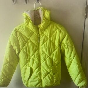 Kids Neon Lime Quilted Jacket with Hood